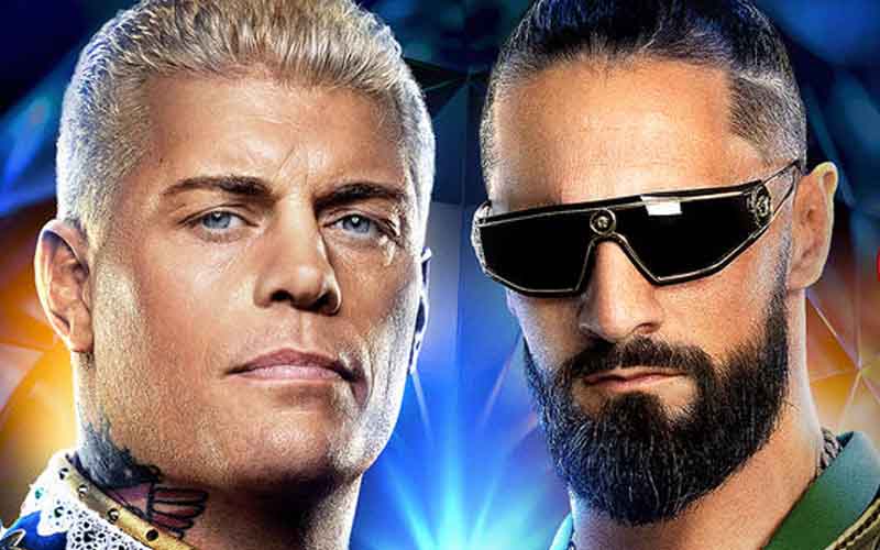 a close up of Cody Rhodes and Seth Rollins