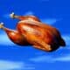 a cooked turkey flying