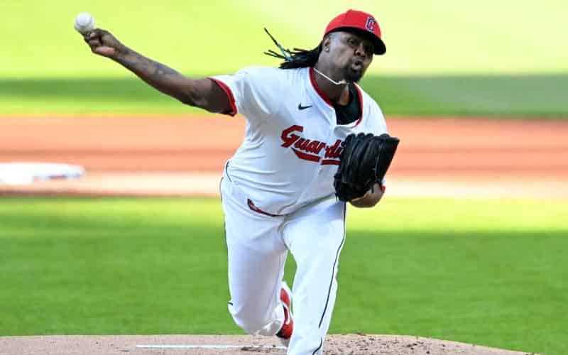Luis Ortiz throwing a pitch for the Cleveland Guardians
