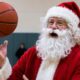 Santa about to spin a basketball