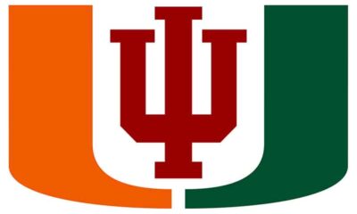 logos for the Miami Hurricanes and Indiana Hoosiers
