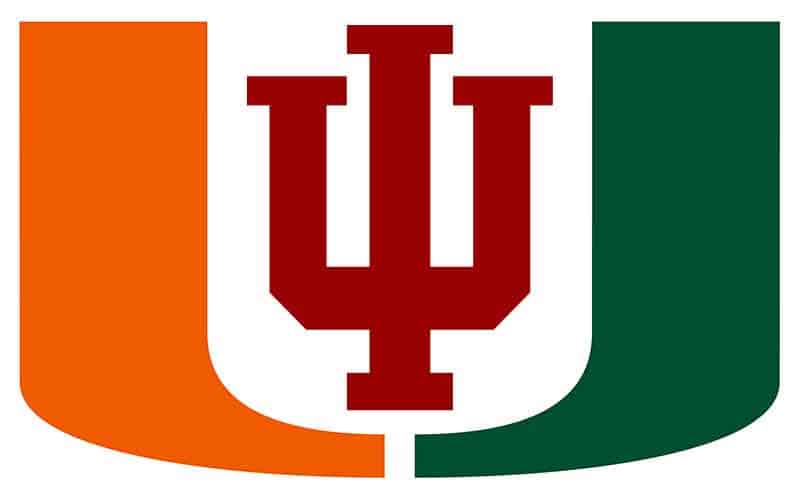 logos for the Miami Hurricanes and Indiana Hoosiers
