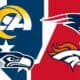 logos for the Rams. Seahawks, Patriots, Broncos, AFC, and NFC