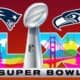 logos for Super Bowl 60, the Patriots, and Seahawks
