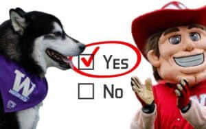 mascots for Nebraska and Washington next to a yes vote
