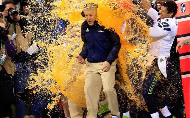 Pete Carroll getting a Gatorade shower