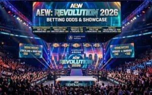 AEW Revolution with betting lines displayed throughout the arena