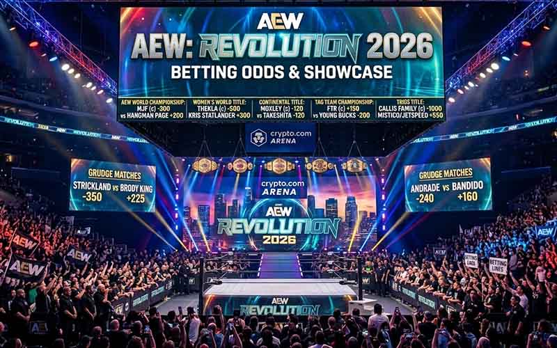 AEW Revolution with betting lines displayed throughout the arena