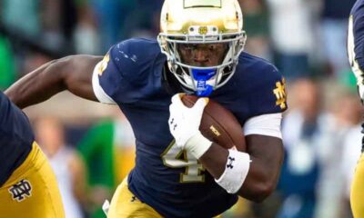 Jeremiyah Love running the ball for Notre Dame