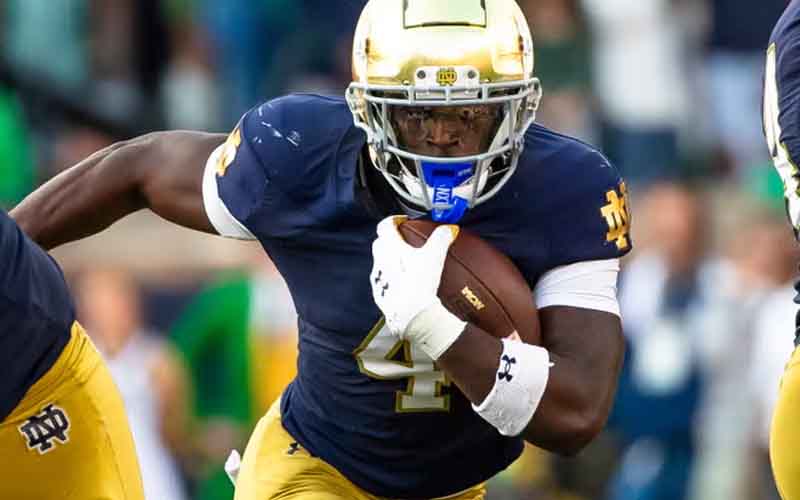 Jeremiyah Love running the ball for Notre Dame