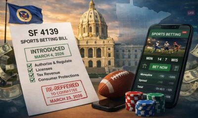 Minnesota sports betting bill SF 4139, the capitol building, and a sportsbook app