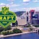 NFL Draft 2026 logo over Pittsburgh skyline with bridges and river in the foreground