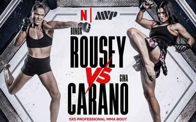 a promo for a May 16 2026 fight between Ronda Rousey and Gina Carano