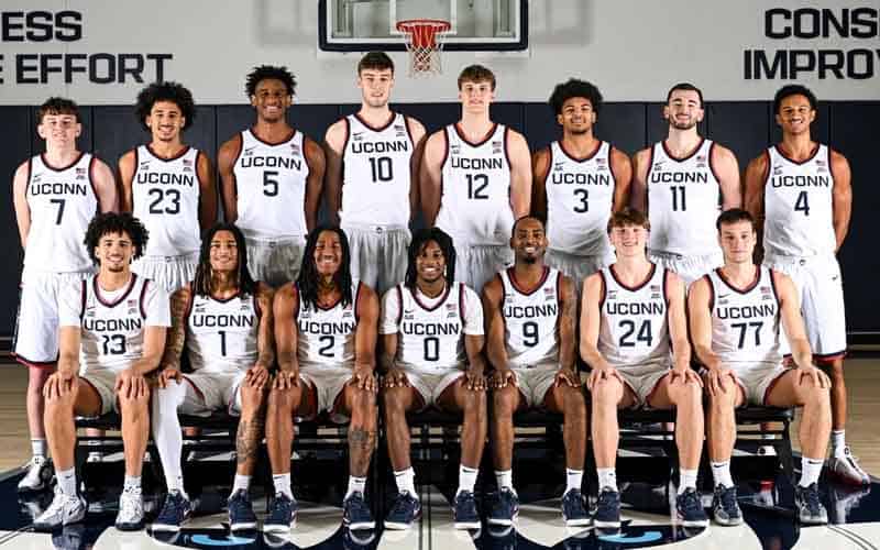 team photo of the University of Connecticut's men's basketball team