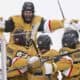 The Vegas Golden Knights celebrating a win
