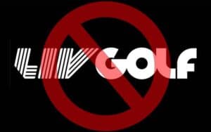 LIV Golf logo with a "no" sign over it