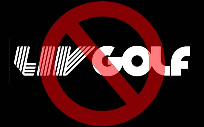 LIV Golf logo with a "no" sign over it