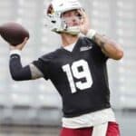 Carson Beck throwing a pass for the Arizona Cardinals