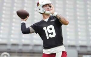 Carson Beck throwing a pass for the Arizona Cardinals