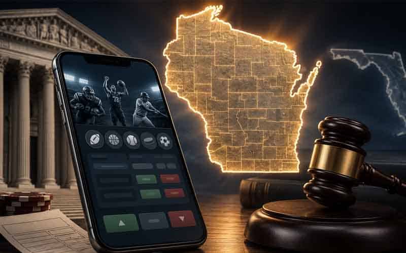 Wisconsin map with a sports betting app