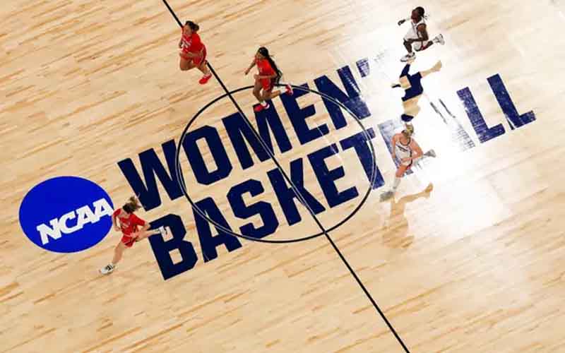 an overhead view of a women's college basketball game
